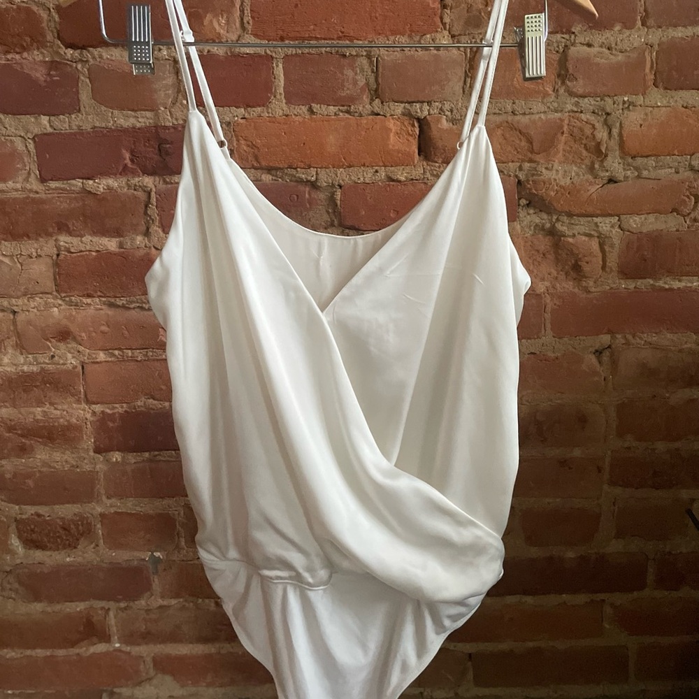 Elegant White Draped Bodysuit